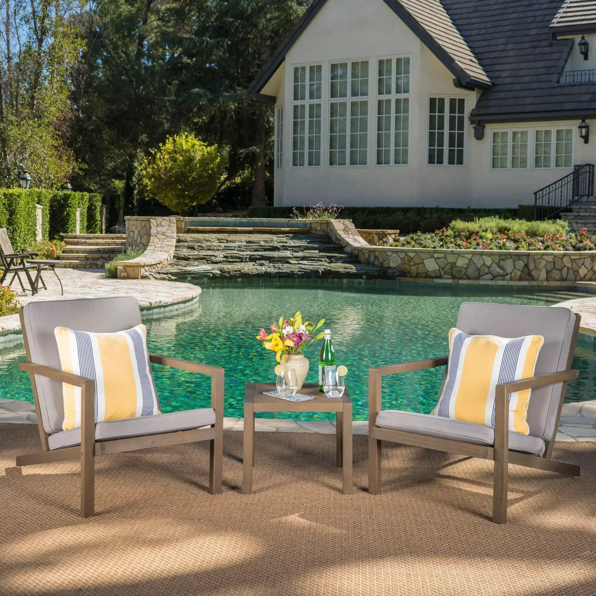 Celestaria - 3 Piece Outdoor Chat Set With Adirondack Chairs, Cushions And Side Table - Best Buy Furniture