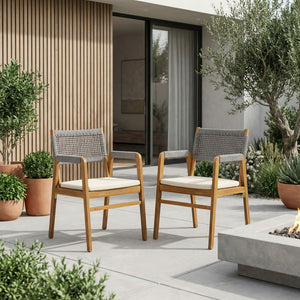 Outdoor Acacia Wood Dining Armchair With Cushion (Set of 2)