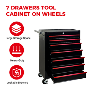 Rolling Metal Tool Chest with 7 Drawers - Black