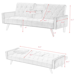 Sofa Bed With Nail Head Trim And Cup Holders - Pink