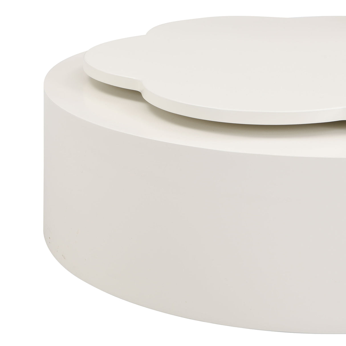 Modern Round Coffee Table (Set of 2), 360 Degree Rotatable Flower Shaped Top With 2 Drawers, Top Circle Side Table End Table With Glass For Living Room - Off White