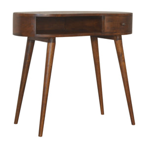 Solid Wood Chestnut Rounded Writing Desk, 1-Drawer, 1 Open-Slot