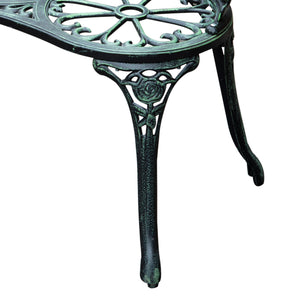 Outsunny Cast Aluminum Outdoor Bench, Green, Floral Rose Accent