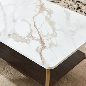 Coffee Table Rectangular Center Table For Living Room Open Space Side Table With Metal Frame - Golden / White