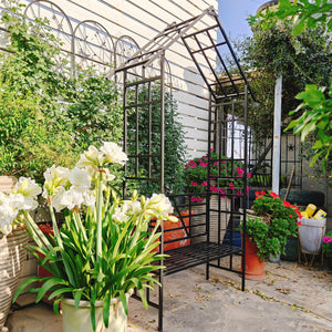 Metal Garden Arch with Bench Turned into Flower Stand