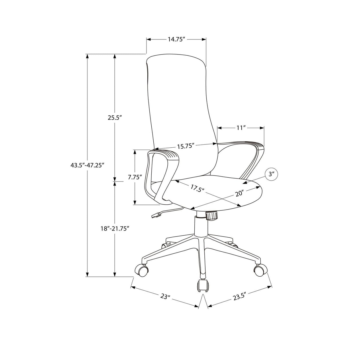 Office Chair With Adjustable Height, Armrests, Swivel - Black