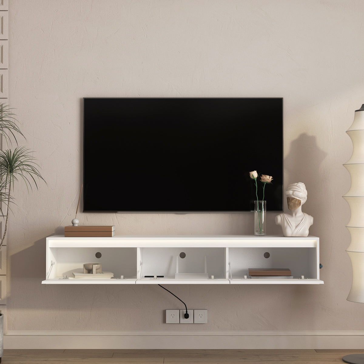 High-Gloss Suspended TV Cabinet with LED Lights