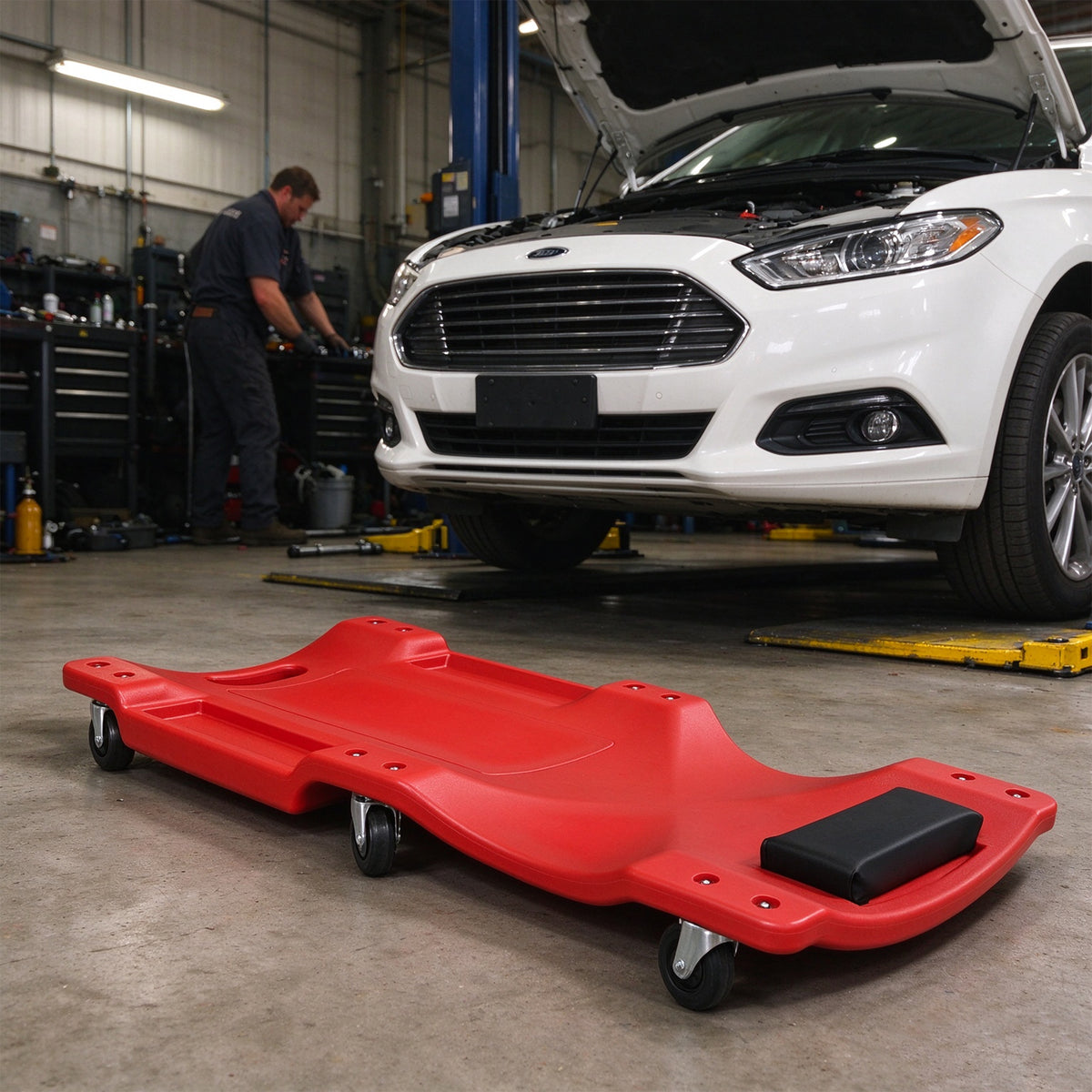 40-Inch Low-Profile Garage Creeper with Padded Headrest, Red
