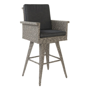 Outdoor Rattan Swivel Barstool With Water Resistant Cushion - Mixed Black / Dark Gray - Best Buy Furniture