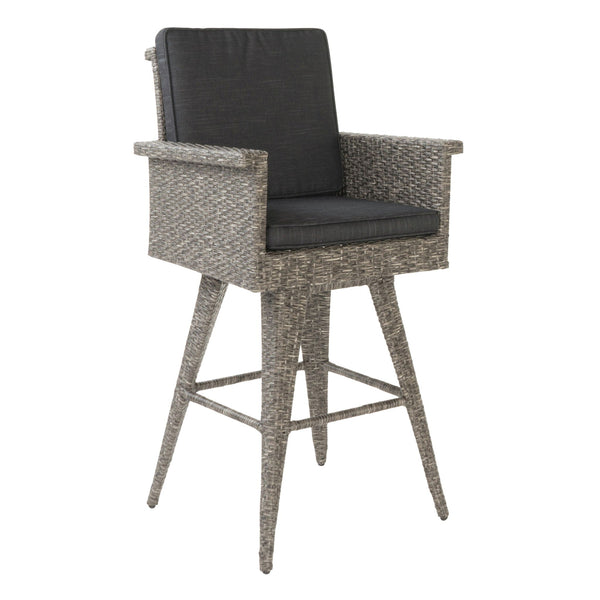 Outdoor Rattan Swivel Barstool With Water Resistant Cushion - Mixed Black / Dark Gray - Best Buy Furniture