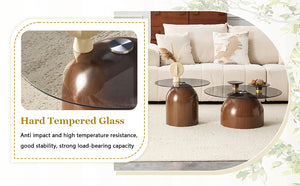 Nesting Coffee Table Set of 2 with Glass Desktop in Walnut