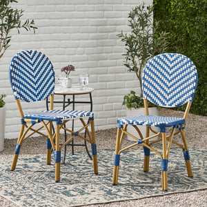 Outdoor Rattan And Aluminum French Armless Bistro Chairs Set - Navy Blue - Best Buy Furniture