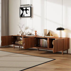 TV Stand With Legs, Media Console, 4 Cabinets For Living Room - Natural Wood