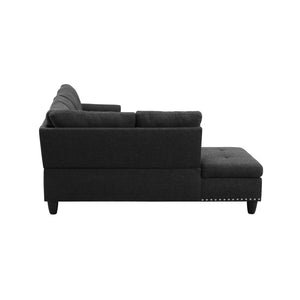 Reversible L-Shaped Sectional Couch with Storage Ottoman, Tufted