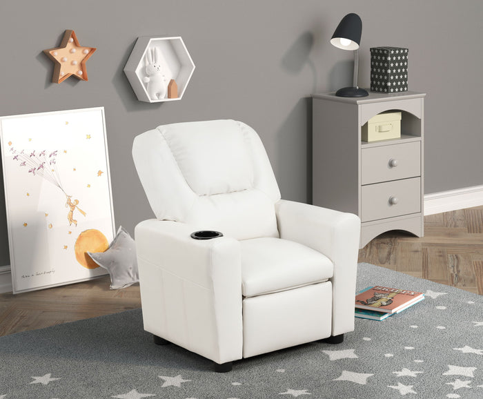 Kids Recliner Chair with Cupholder – White, Black, Pink, Blue, or Yellow
