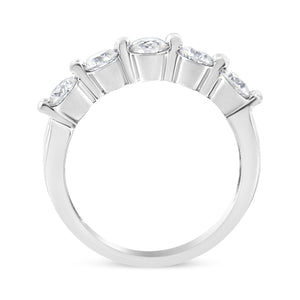 14K White Gold 1.00 Cttw Brilliant Round Cut Diamond 5-Stone Band Ring (H-I Color, SI2-I1 Clarity) - Ring Size 7