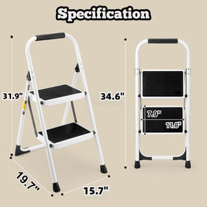 2 Step Ladder Folding Step Stool with Anti-Slip Wide Pedal