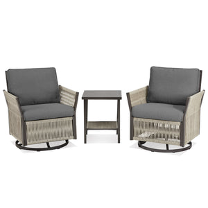 Swivel Outdoor Chairs Set of 2 with Side Table, 3 Pieces Wicker Furniture Set