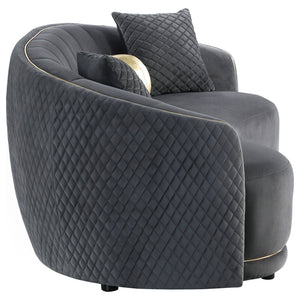 Luxe Upholstered Curved Sofa With Trim And Diamond Quilting - Dark Gray