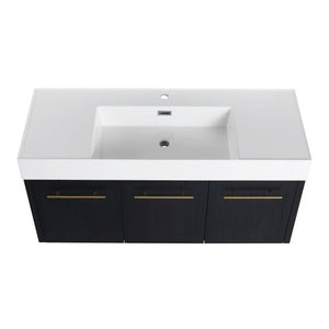 Modern Wall Mounted Bathroom Vanity With Thick Edge Resin Sink And Storage Rack