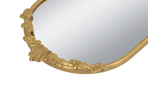 Decorative Mirror Tray with Gold Iron Frame and Floral Accents, 22.7 x 13.6 Inches