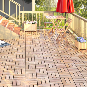 Interlocking Deck Tiles Checker Pattern, Square Acacia Hardwood Outdoor Flooring For Patio, Bancony, Pool Side