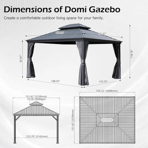 11x13FT Outdoor Gazebo with Galvanized Steel Double Roof