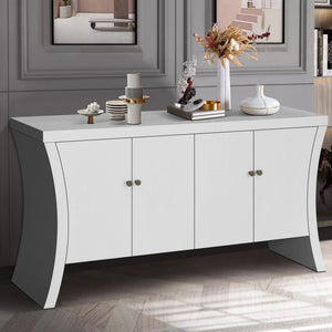 Refined Industrial 4 Door Credenza With Arc Legs & Clasps