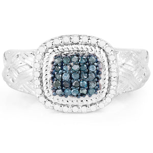 0.28 Carat Genuine Blue Diamond and White Diamond .925 Sterling Silver Ring