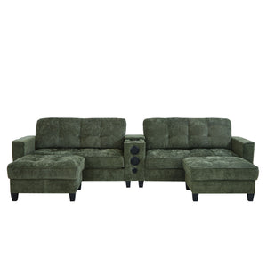 Modern Sectional Sofa U-Shaped With Movable Ottomans, tooth Speakers, LED Lights And Modular Storage