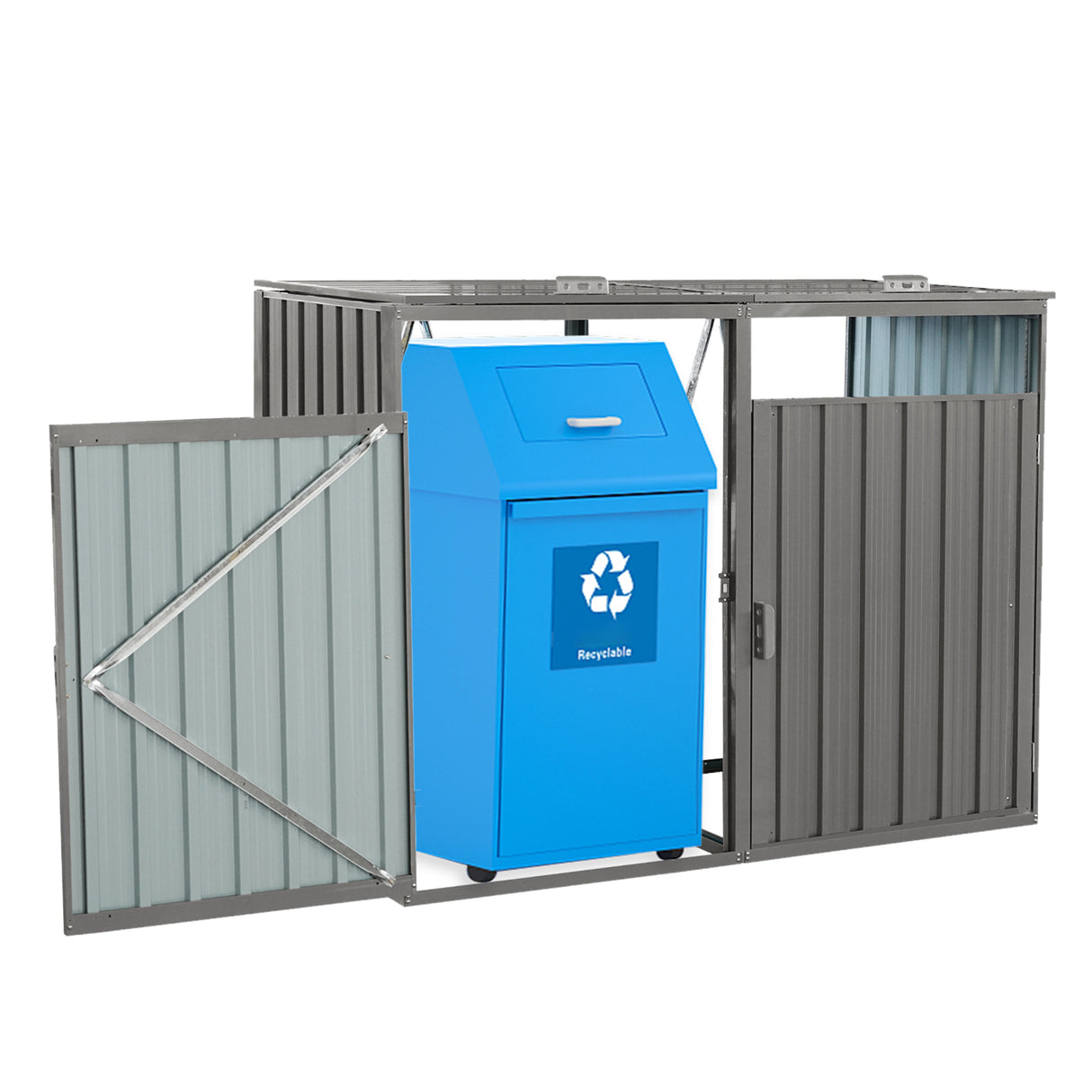 Outdoor Metal Garbage Bin Shed for Two Trash Cans