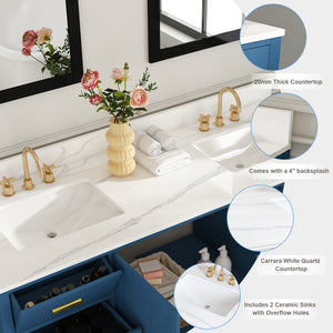 60" Solid Wood Bathroom Vanity with Double Sinks