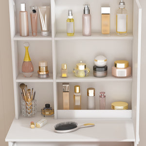 Modern Mini Dressing Table With Led-Lit Mirror & Hidden Storage, Adjustable Brightness Vanity Desk - White