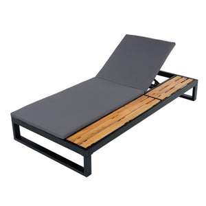 Black Iron & Teak Finish Chaise Lounge Set