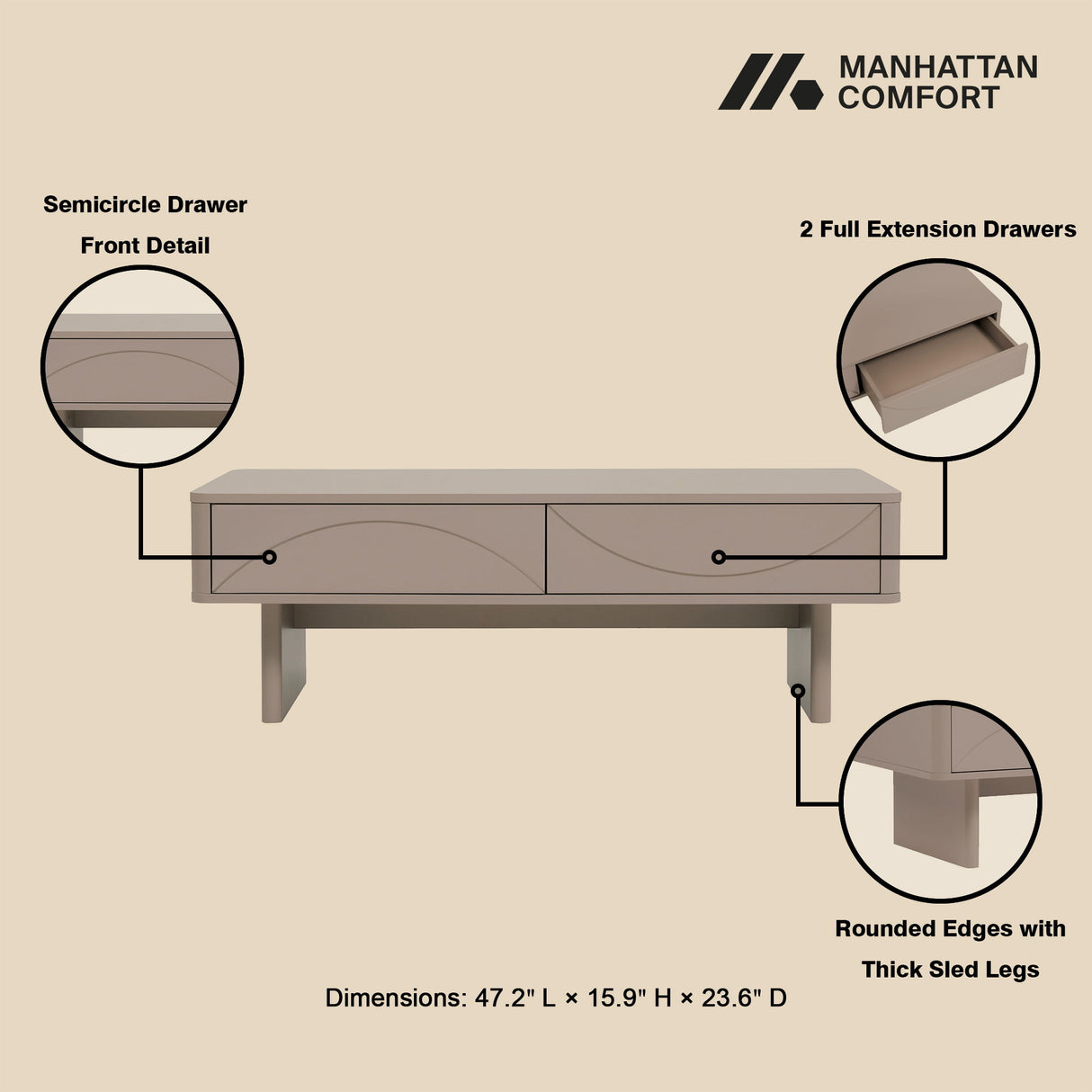 Ella - Coffee Table With 2 Full Extension Drawers