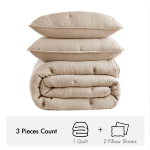 3-Piece Full/Queen Cotton Embroidered Quilt Set