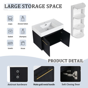 Modern Wall Mounted Bathroom Vanity With Thick Edge Resin Sink And Storage Rack