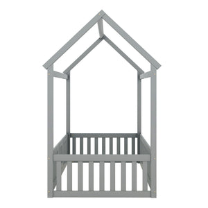 Wood House Bed With Fence And Door
