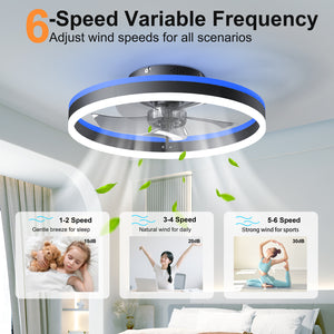 19.7" RGB Flush Mount Ceiling Fan with Light for Bedroom