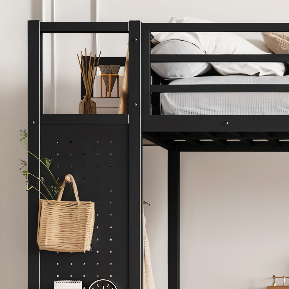 Twin XL Over Twin XL Metal Bunk Bed with Storage Shelves