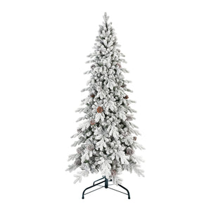 8 FT Flocked PE/PVC Christmas Tree with 44 Natural Pine Cones