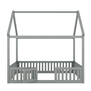 Wood House Bed With Fence And Door