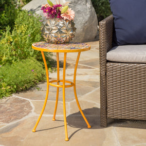 Outdoor Side Table With Tile Mosaic Table Top - Yellow - Best Buy Furniture
