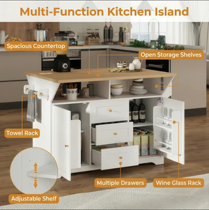 Large Kitchen Island with 2 Drop Leaf and Power Outlet