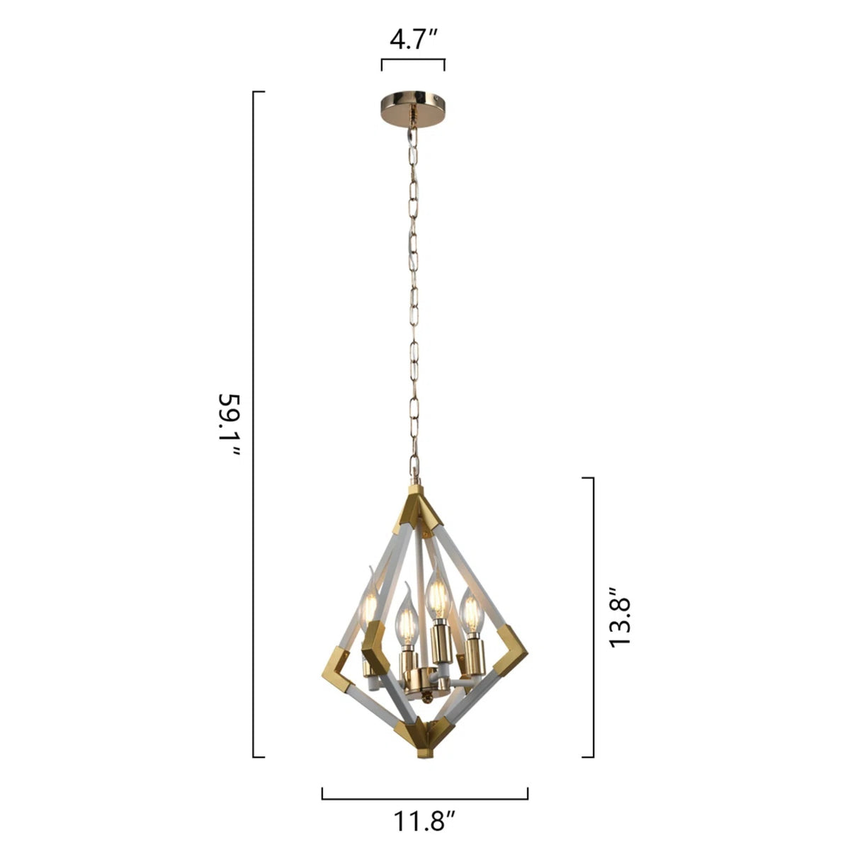 4-Light White and Gold Geometric Pendant with Metal Caged Frame