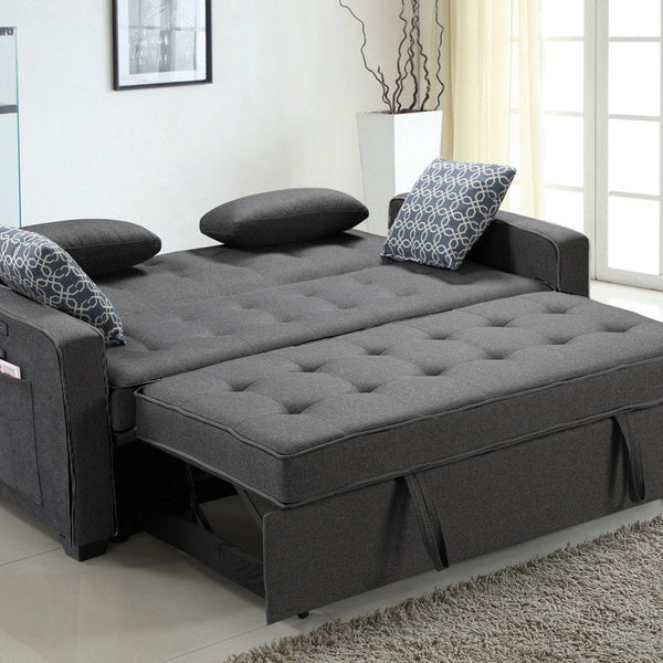 William - Sleeper Sofa With 2 USB Charging Ports And 4 Accent Pillows - Gray
