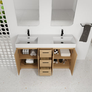 60" Double Sink Bathroom Vanity with 3 Drawers and Large Storage