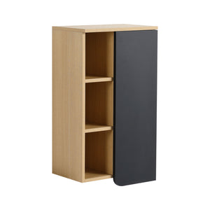 Wall Mounted Bathroom Side Cabinet, Single Door With 3 Tier Open Shelves - Black / Light Oak / White
