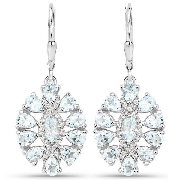 2.93 Carat Genuine Aquamarine and White Topaz .925 Sterling Silver Earrings