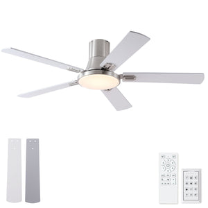 Flush Mount Ceiling Fans With LED Light And Remote Control, 5 Blades